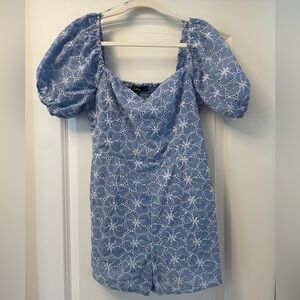 Lulu’s Blue Floral Eyelet Romper
